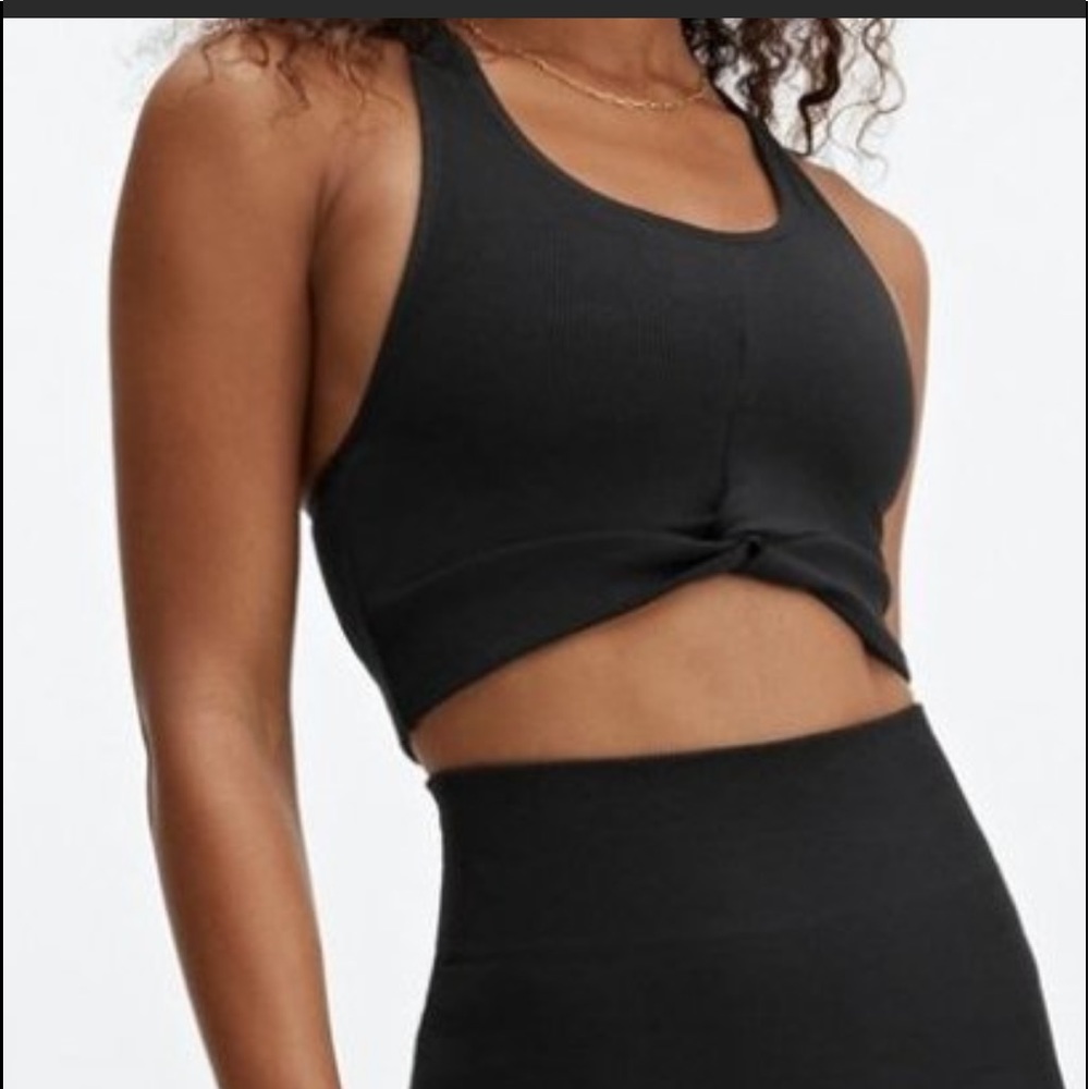 Fabletics Cloud Seamless Knotted Midi Bra BLACK (not blue) NWT size M